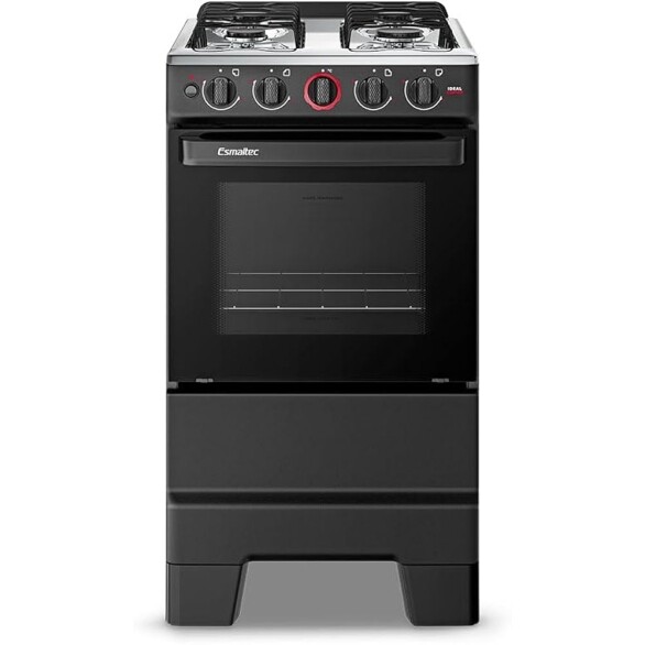 Fogão a Gás Mesa Inox Forno 50L Limpa Fácil e Acendimento Automático Esmaltec IDEAL Super F4IAP Cor Preto 4 bocas Bi