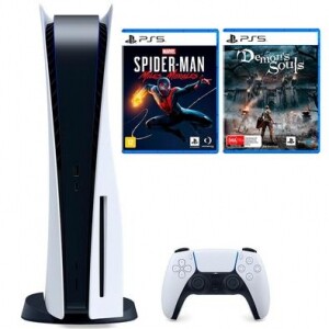 Console PlayStation 5 (Com leitor de Disco) + Jogo Demon's Soul's + Jogo Marvel's Spider-Man: Miles Morales