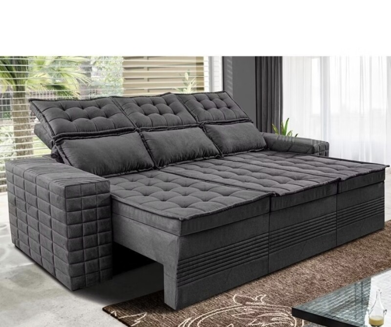 Sofá 3 Lugares Retrátil e Reclinável Cama inBox Senses 2,00m Velusoft Cinza