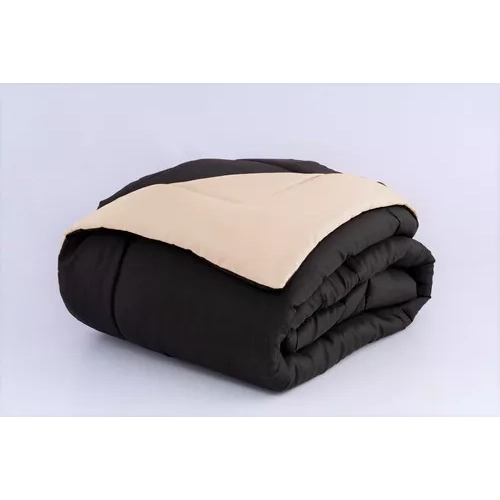 Edredom Casal Kit 6 Peças + Jogo De Lençol Queen Padrão Cor Preto E Bege Desenho Do Tecido Liso