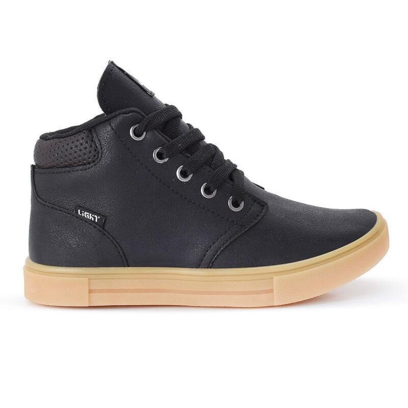 Tênis Botinha Infantil Masculino Casual Cano Alto Confortavel - Preto+Bege