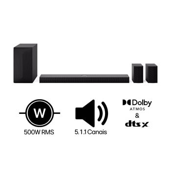 LG Home Theater Soundbar S70TR com alto-falantes traseiros e Dolby Atmos com configuração de canais 5.1.1 | LG BR