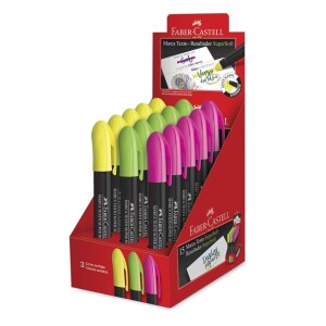 Display Caneta Marca Texto em Gel Faber-Castell Supersoft DI/1557 Amarelo/Verde/Rosa 15 Unidades