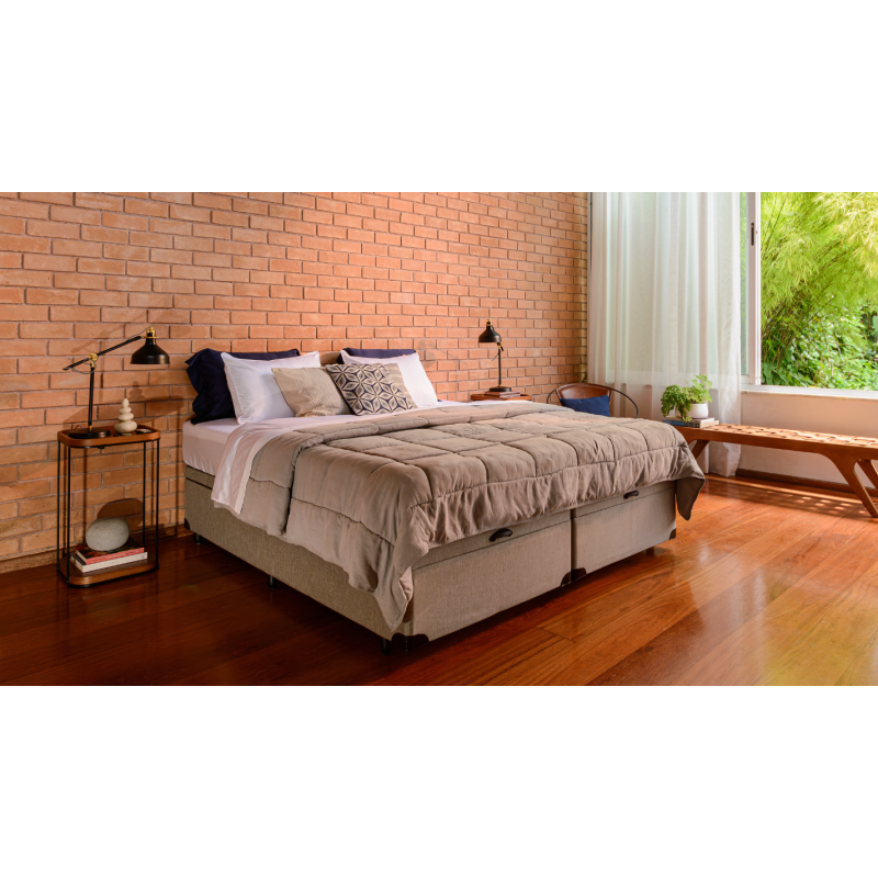 Kit Cama Baú Queen + Colchão Emma One + 2 Travesseiros Grátis