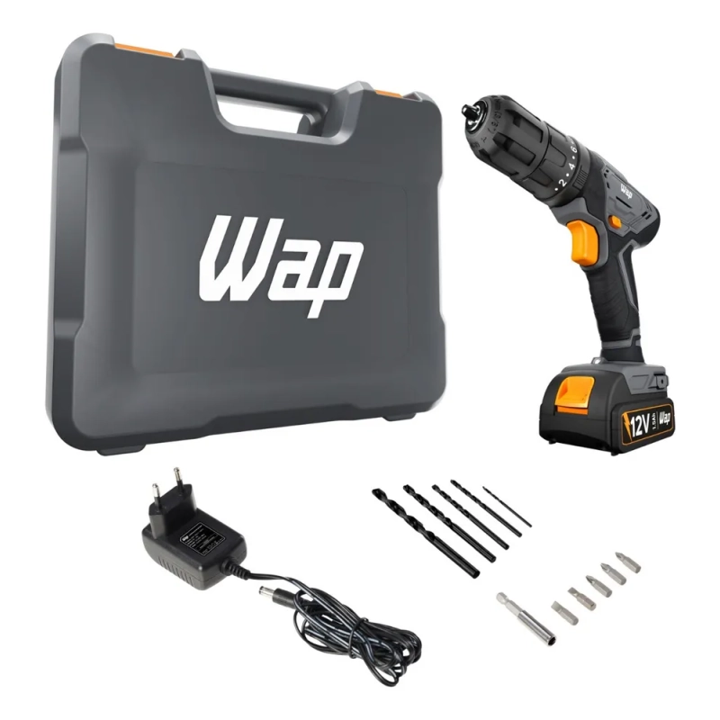 Parafusadeira e Furadeira de Impacto Wap 12v Wf 12k4.2 com Indicador de Nível de Bateria e Maleta