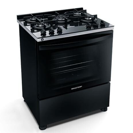 Fogão Brastemp 5 Bocas Preto Com Mesa de Vidro e Turbo Chama - BFS5VCE