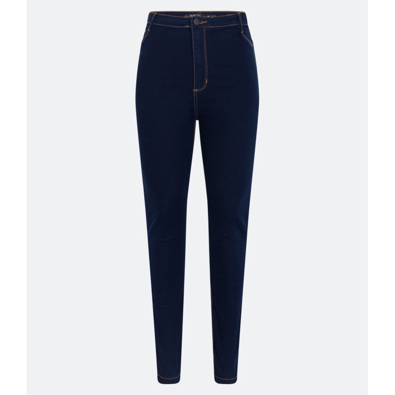 Calça Skinny Cintura Alta em Jeans com Pespontos Contrastantes Tam 34
