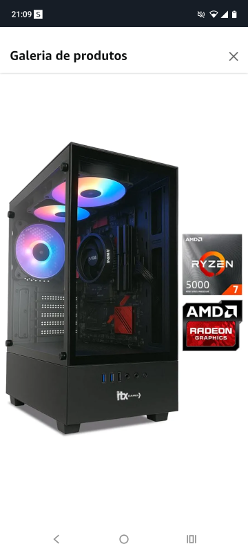 PC Gamer ITX Arena Ryzen 7 5700G Radeon Graphics Vega 8 16GB Ram SSD 480GB Gabinete RGB