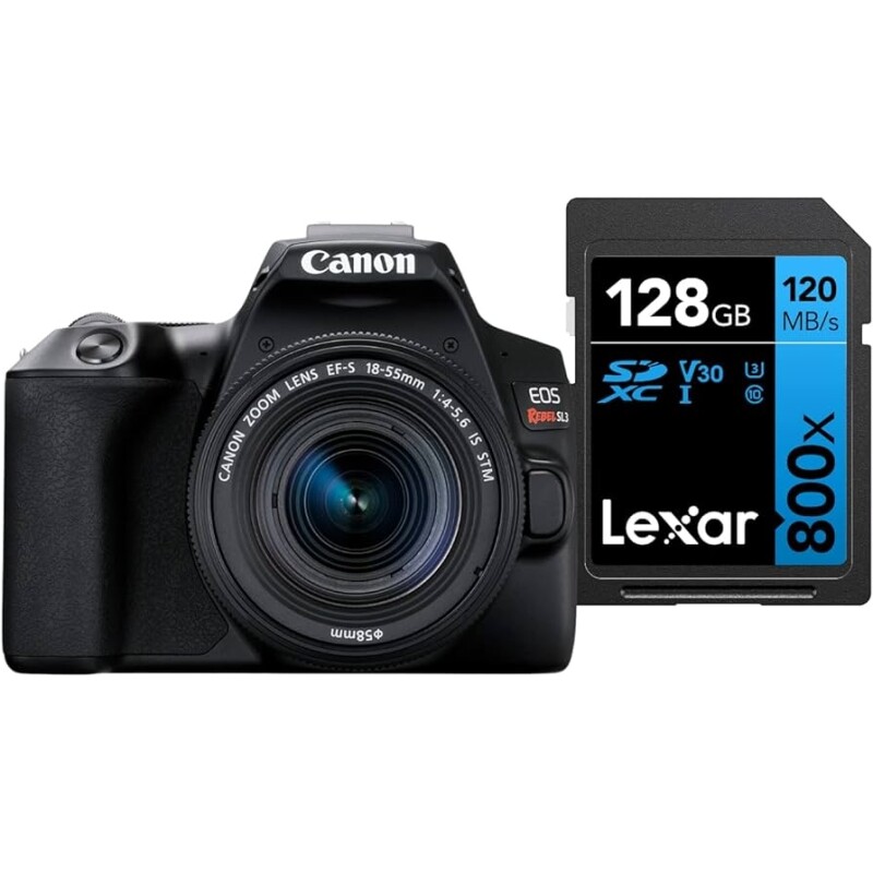 Câmera Digital Canon EOS Rebel SL3 (BKUS) 1855F4STM BR kit com Cartão de Memória Lexar Blue 128GB