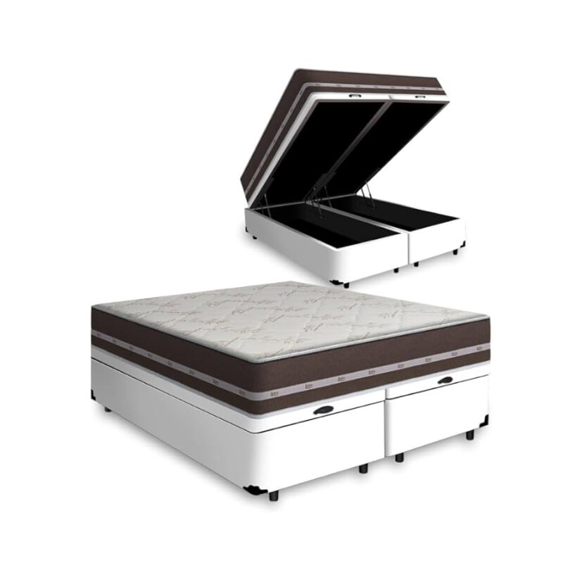 Cama Box Com Baú Queen + Colchão De Molas - Anjos - Classic Superlastic 158cm
