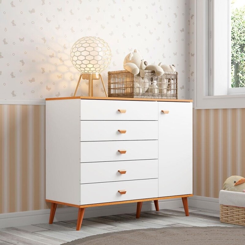 Cômoda Infantil Bartira Ternura com 5 Gavetas e 1 Porta - 1068cm de Largura