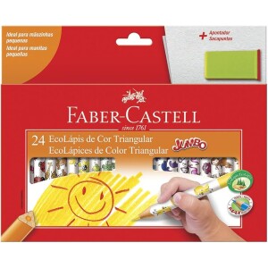Lápis de Cor Faber-Castell Ecolápis Triangular Jumbo + Apontador com Depósito 12.3024AP 24 Cores