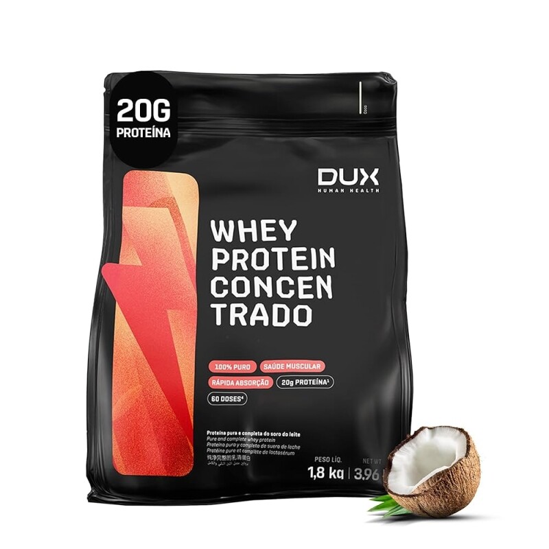 Whey Protein Concentrado Coco Refil 1.8kg Contribui Para o Ganho Muscular Hipertrofia Dux Human Health