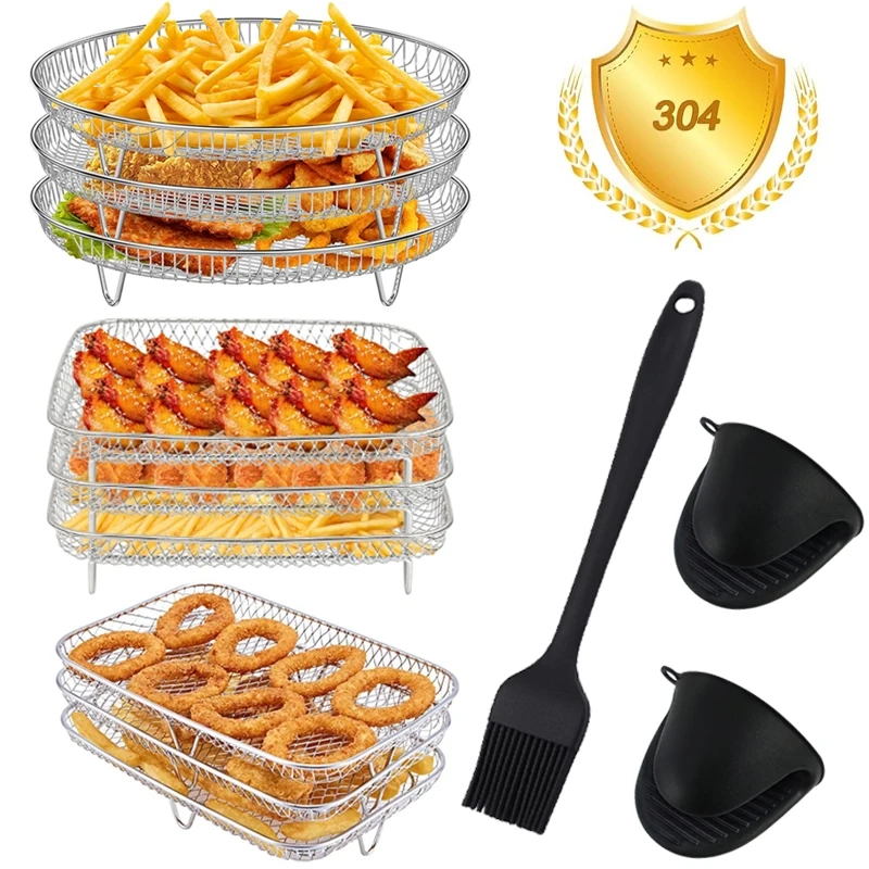 Rack de fritadeira de ar de 3 camadas empilhável grelhar 304 aço inoxidável forno grill fogão a vapor utensílios de
