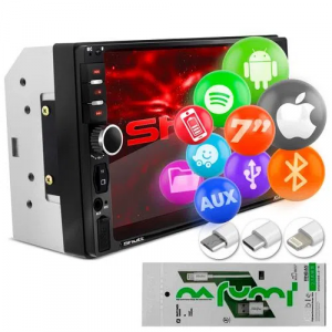 Central Multimídia 2 Din 7" Bluetooth Espelhamento Android Iphone USB P2 MP5 Shutt Miami + Brinde Multimídia + Cabo Android V8
