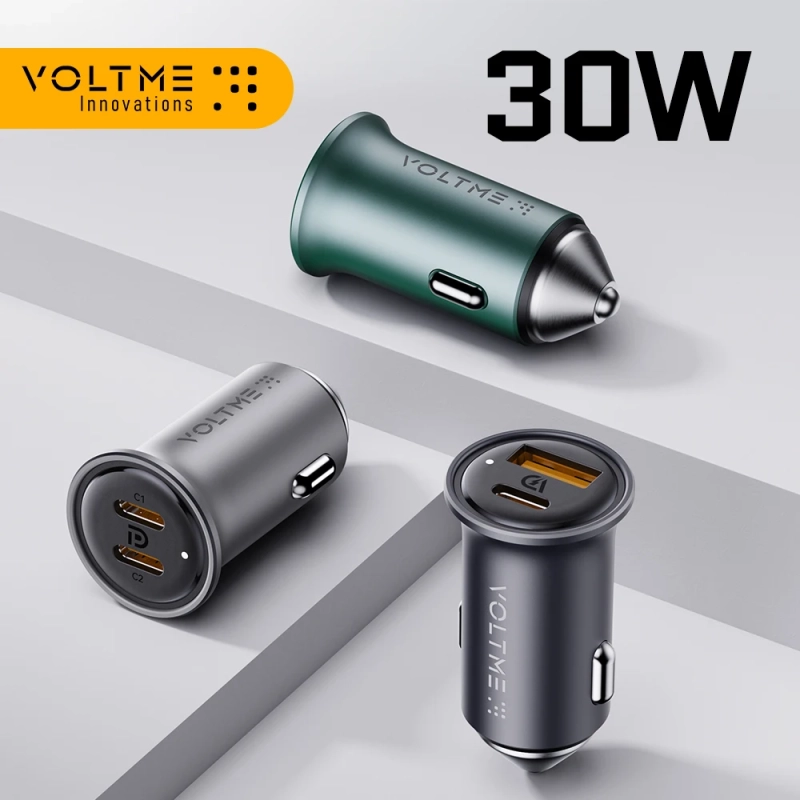 Volme 30w duplo usb c carregador de carro tipo c