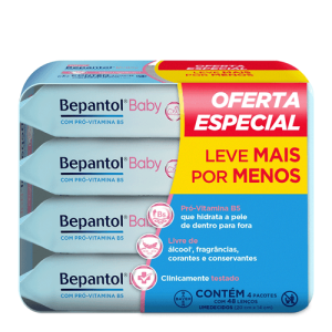 Kit Lenço Umedecido Bepantol Baby 4 Pacotes com 48 Unidades