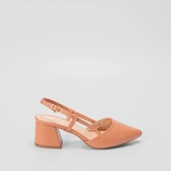 Scarpin Slingback Gabriela Salto Geométrico Detalhe Pesponto Nude