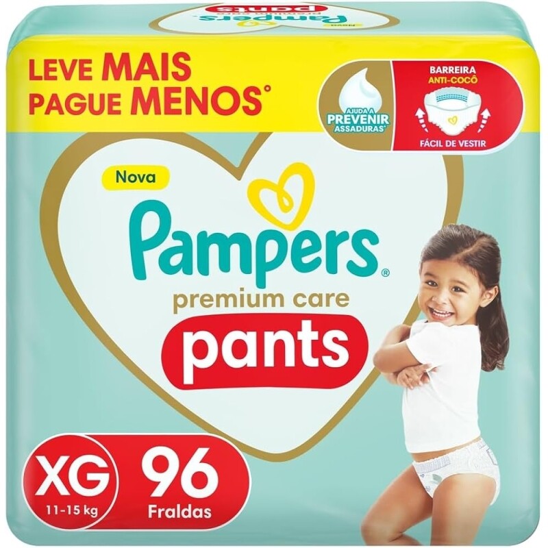 Pampers Pants Premium Care Fralda Fácil de Vestir XG 96 Unidades