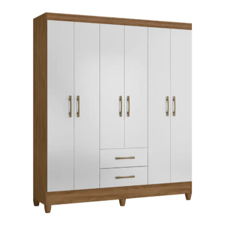 Guarda-Roupa Casal 6 Portas Bater 2 Gavetas Panamá Moval Roupeiro - Naturale/branco