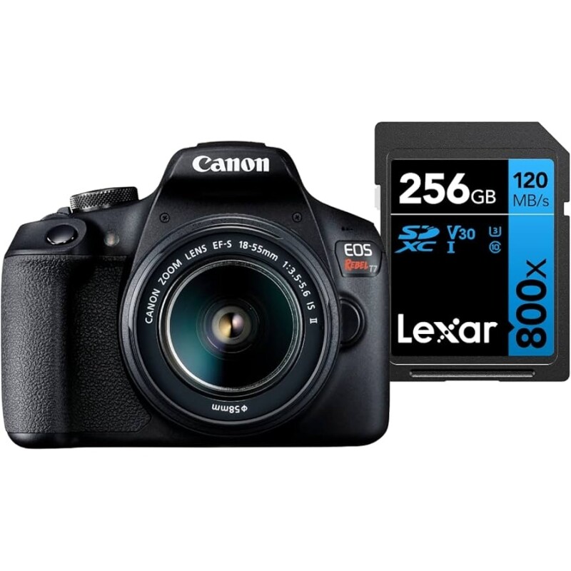 Câmera Digital Canon EOS Rebel T7+ S18-55 IS II BR kit com Cartão de Memória Lexar Blue 256GB