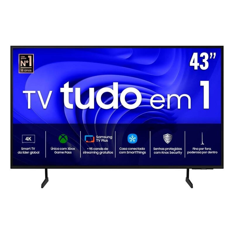 Smart TV 43" 4K Samsung 43DU7700 LED com processador Crystal 4K Gaming Hub AI Energy Mode Alexa built-in Wi-Fi Bluetooth
