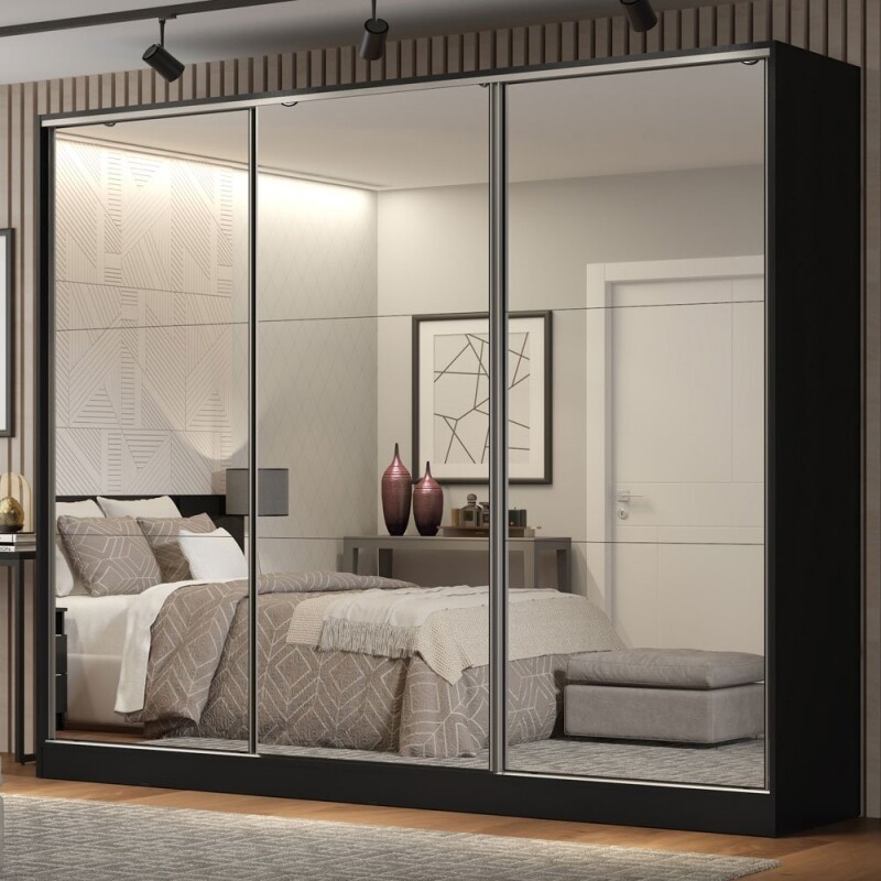 Guarda-roupa Casal 100% Mdf Madesa Royale 3 Portas de Correr com Espelho