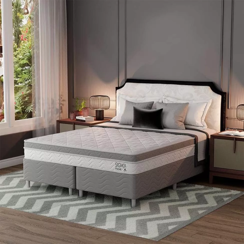Cama Box Com Colchão Queen Sigma Molas Ensacadas (22x158x...