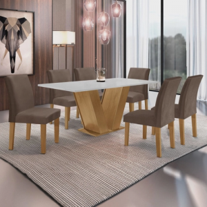 Conjunto Sala de Jantar Mesa 160x80cm Tampo MDF com 6 Cadeiras Espanha Yescasa