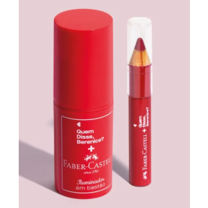 Combo QDB E Faber-Castell: Lápis Jumbo 3 Em 1 Vermelho 1,2g + Iluminador Facial Em Bastão 5g