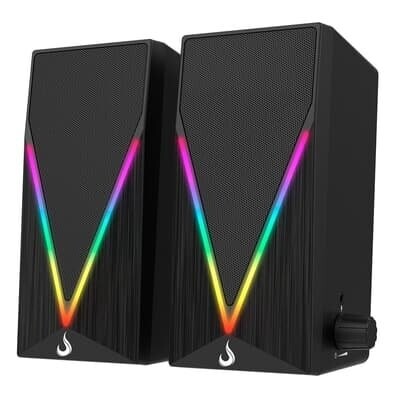 Caixa de Som Gamer Rise Mode Aura Sound S3 RGB Rainbow 3W*2 Preto - RM-SP-03-RGB