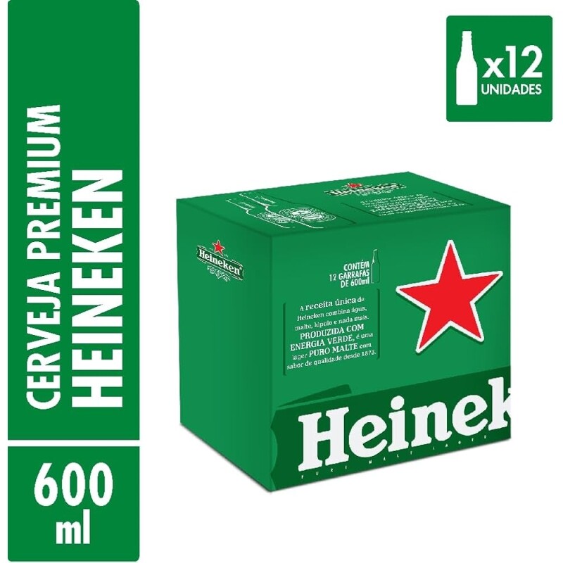 Cerveja Heineken Garrafa 600ml - 12 unid.