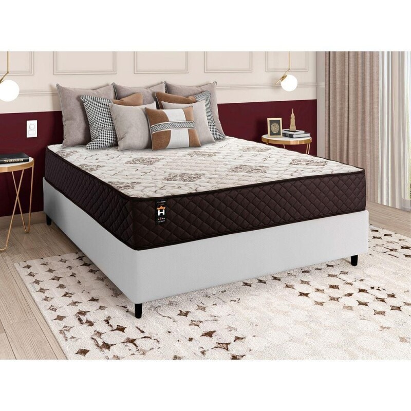 Conjunto Cama Box c/ Molas Ensacadas Allura Marrom Queen 138x188x58