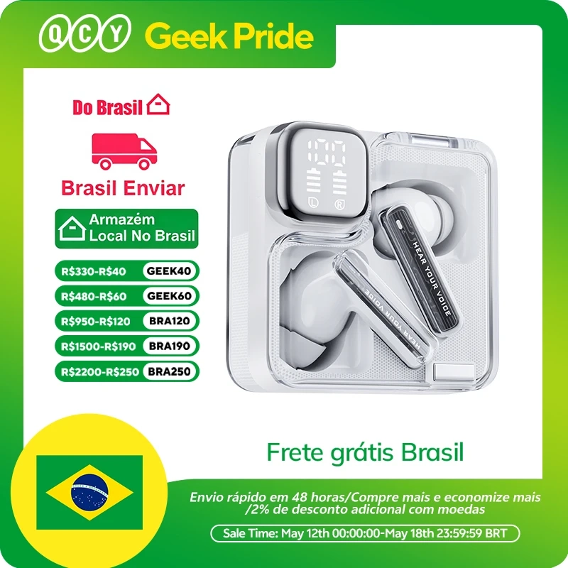 QCY-MeloBuds Neo Fones De Ouvido Sem Fio Bluetooth 5.3 Display Digital LED Power Fones De Ouvido TWS Transpa