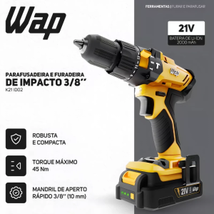 Parafusadeira e Furadeira de Impacto 3/8" WAP K21 ID02 2000 mAh 127/220V