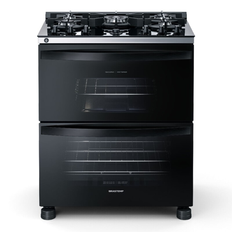 Fogão Brastemp 5 bocas Preto com duplo forno mesa de vidro e turbo chama - BFD5VCE - Compra Certa | Tudo o que casa com