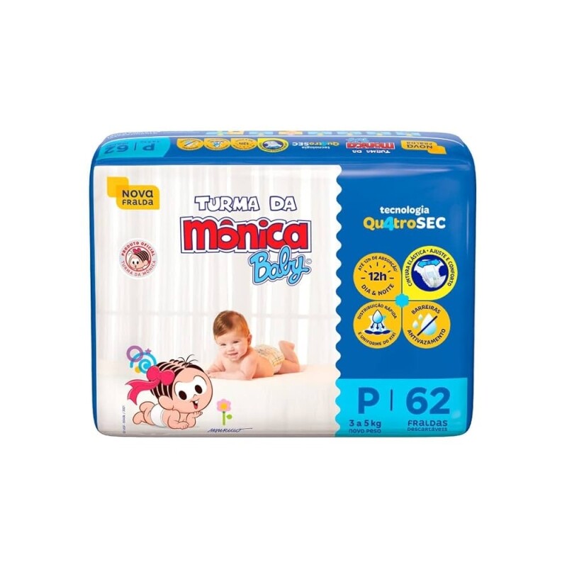 Fralda Turma da Mônica Baby Mega P 62 Unidades