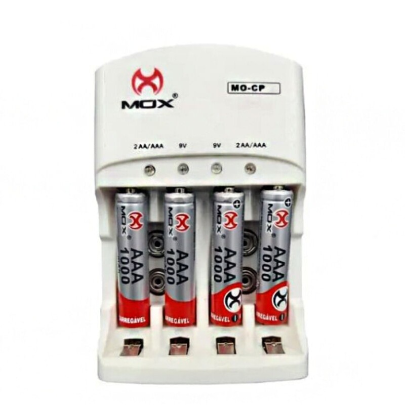 Carregador Pilhas AA/AAA/9V Mox MO-CP52 Bivolt Auto Stop - Quanto mais Brincadeira Melhor!