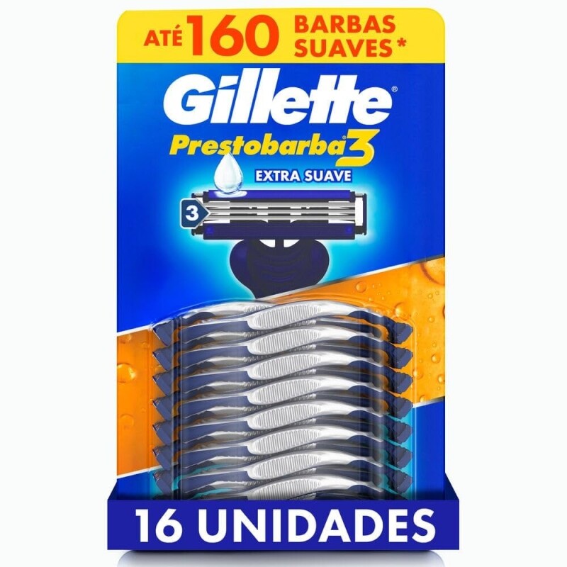 Gillette Aparelho de Barbear Prestobarba3 Barbear Rente Extra Suave 16 Uds