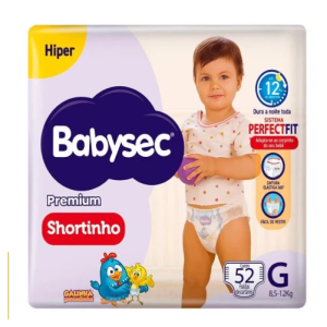 Fralda Descartável Babysec Shortinho Galinha Pintadinha Hiper Tamanho G - 104 tiras- 2x52