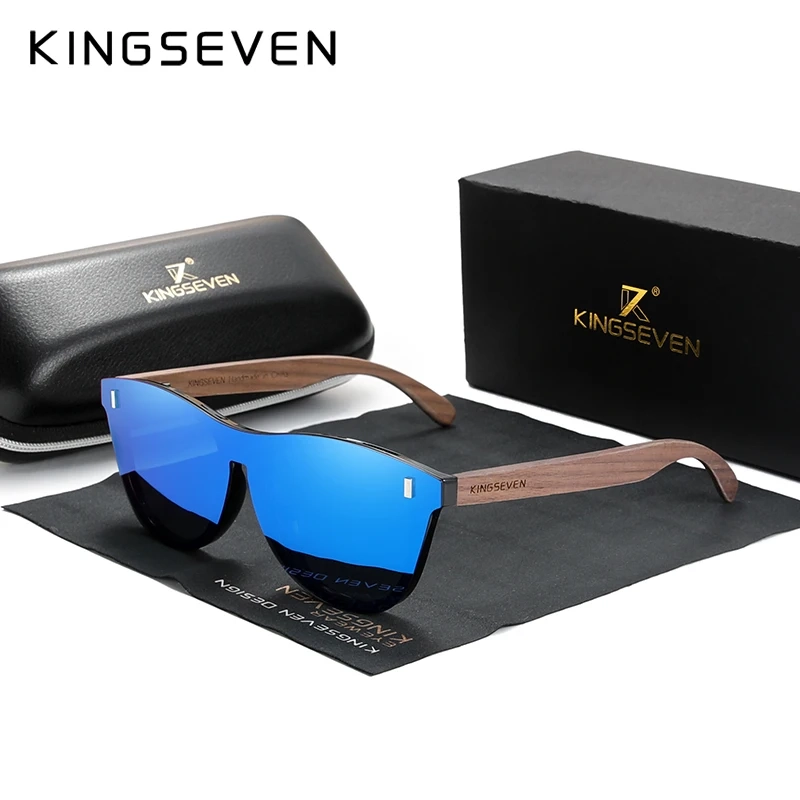 Kingseven design exclusivo vintage óculos de sol de madeira de nogueira proteção uv400 moda quadrado ó