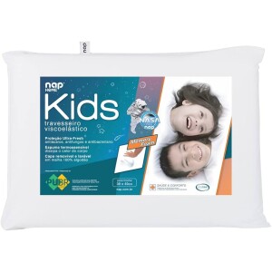 Travesseiro Nasa Kids Viscoelástico D28 - Antiácaro - Branco - capa 100% algodão - Nap