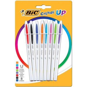 Pack Caneta BIC Escrita Média Cristal UP Cores Vivas - 8 Unidades