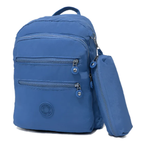 Mochila Escolar Viagem Unissex Reforçada Com Estojo Cor Azul Desenho Do Tecido Lisa