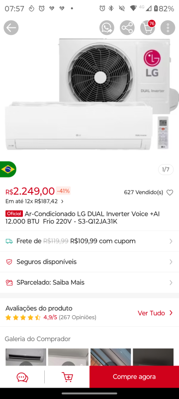 Ar condicionado LG Dual Inverter 12000 BTUs 12 Vezes Sem Juros