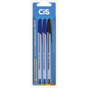 Caneta Esferográfica Scrit 1.0mm CIS Blister c/3 unidades (2 Azul 1 Preta)