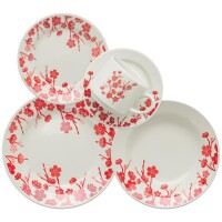 Aparelho de Jantar, Chá e Sobremesa 20 Peças Biona Jardim Oriental em Cerâmica – Branco/Vermelho