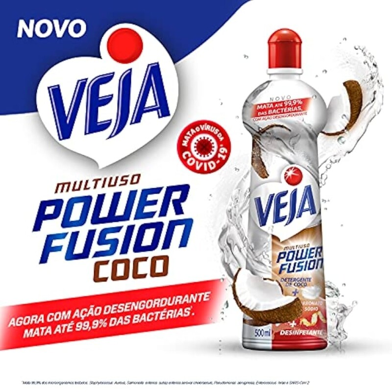 Veja Desinfetante Multiuso Power Fusion Coco 500Ml Branco/Vermelho