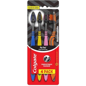 2 Packs Escova Dental Colgate ZigZag Carvão - 4 Unidades em Cada