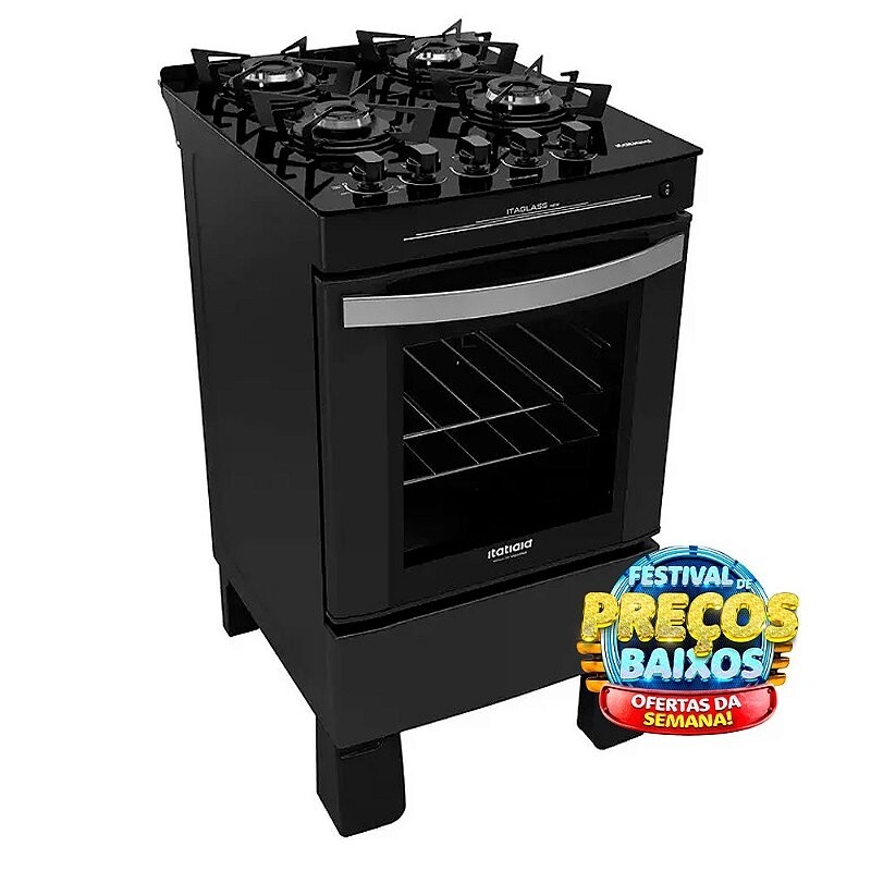 Fogão 4 Bocas Itatiaia Automático Itaglass New Preto Bivolt